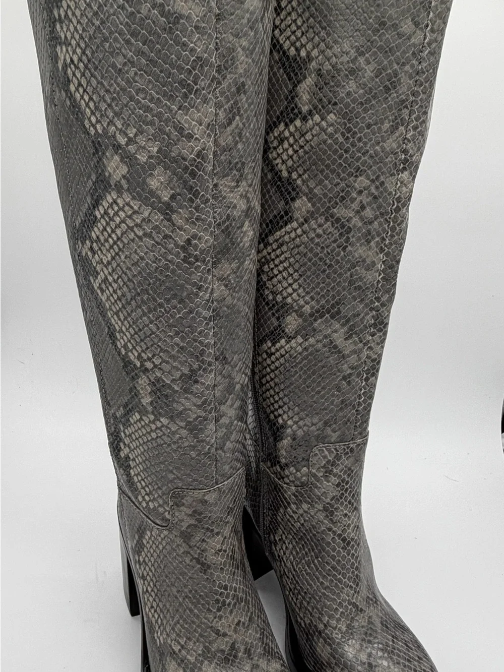 Vince Camuto Grey Snake-Print Knee Boots